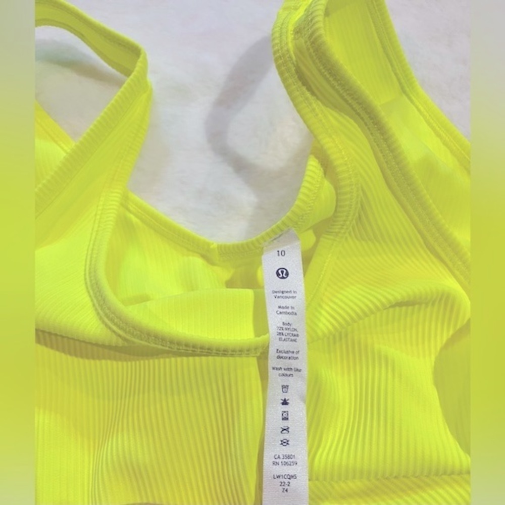 Lululemon Yellow Power Pivot Ribbed Reversible Tank Top sz 10 performance active - Picture 5 of 8